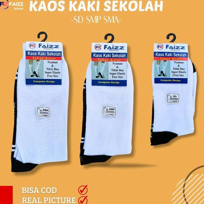 Berkualitas 1 Lusin Kaos Kaki Anak Tk Sd Smp Sma Hitam Putih Tebal Pe - Kaos Kaki Faizz School Socks