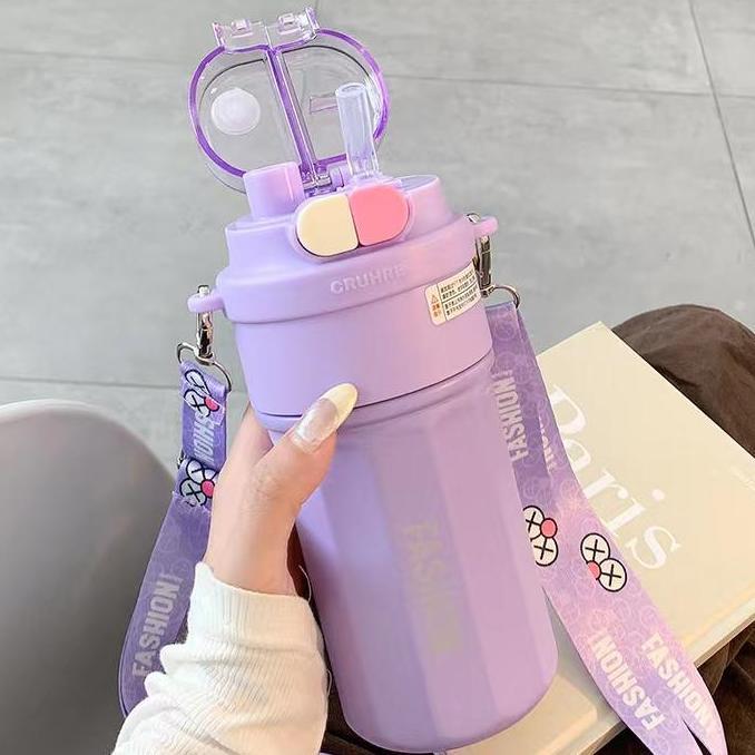 Bestsell- Botol Minum Sedotan Anak, Tumbler Lubang Ganda Tahan Panas Anti Rembes Stainless,  Tumbler