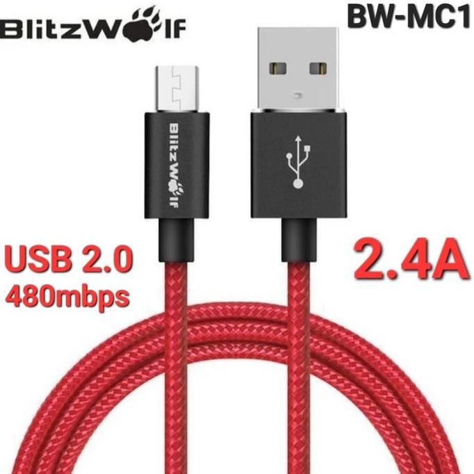 HARGA DISC - BLITZWOLF Micro-USB To USB-A Cable 2.4A USB2 Support QC3 1m
