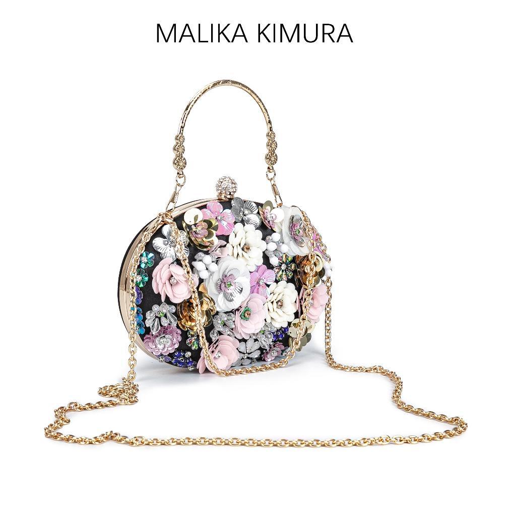 MALIKA KIMURA - Tas pesta bulat / Handbag mewah elegan / Tas tangan rantai / Clutch pesta fashion / 