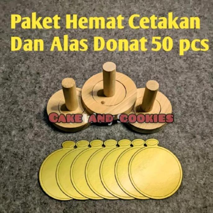 Alat cetak donat kayu cetakan kayu donat cetakan donat bulat Set + alas gold 50 pcs  Kitchenware