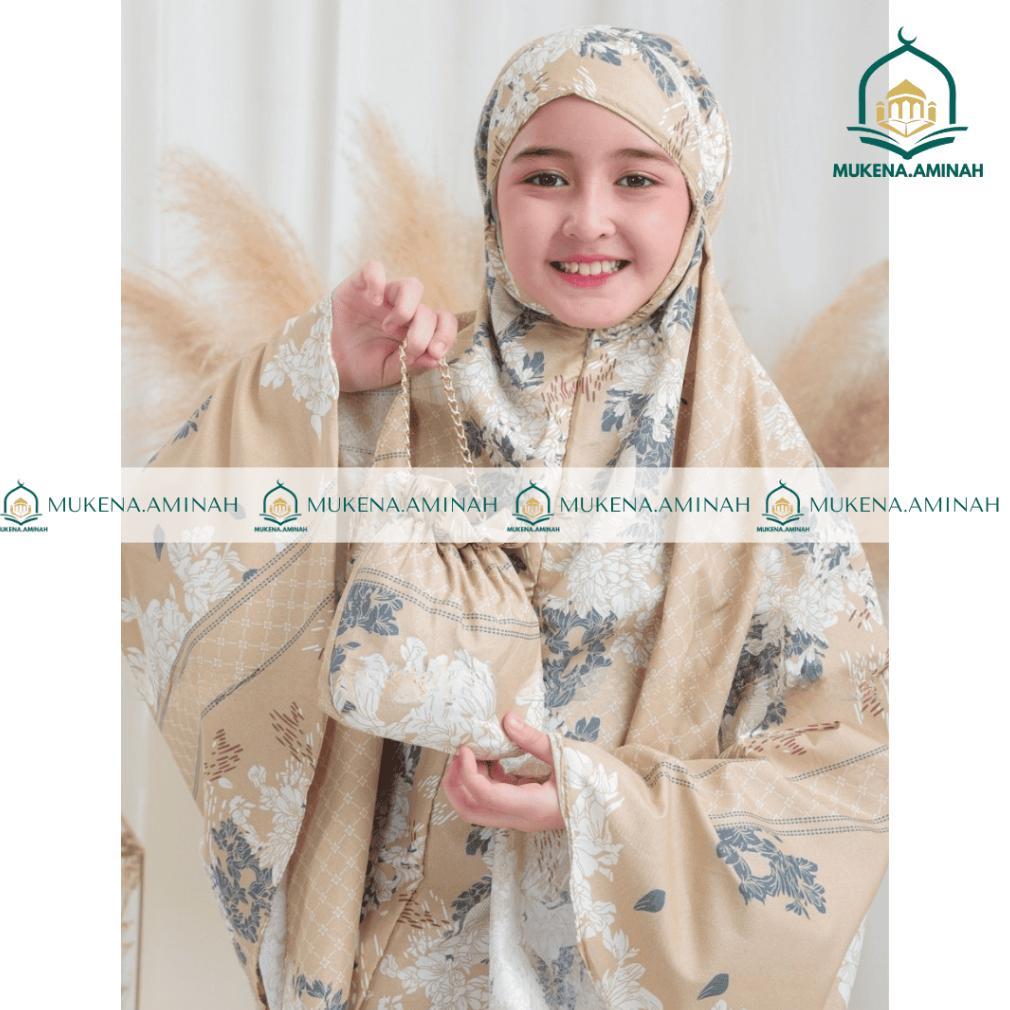 MUKENA.AMINAH MUKENA ANAK TANGGUNG AZURA HASYA 2IN1 RESLETING TRAVEL KATUN MOTIF