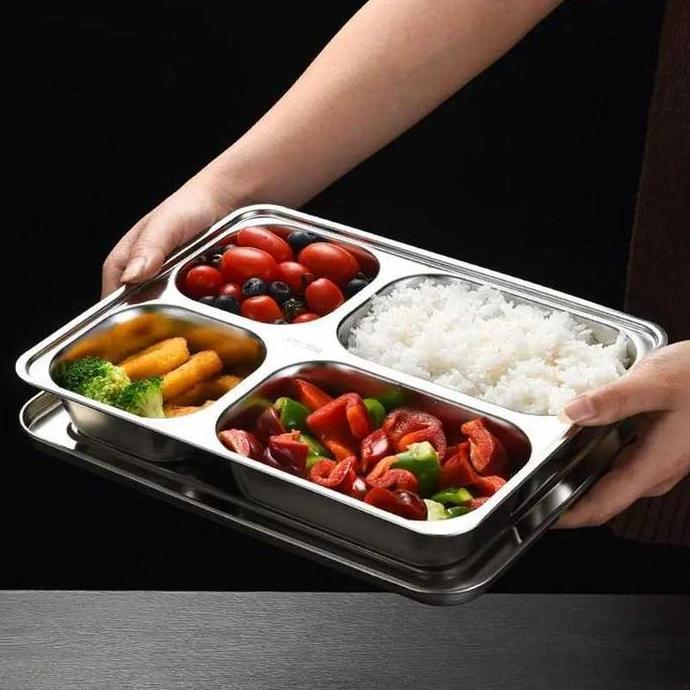 KITCHENWARE Kotak Makan Lunch Box 1/2/3/4/5 Grid BPA Tempat Bekal Mbg Stainless Food Grade 304 Steel