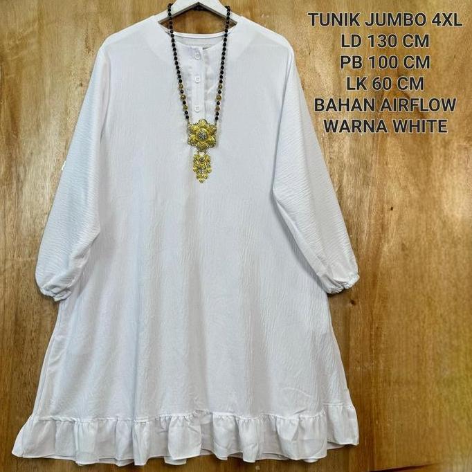 Tunik Putih Jumbo Ld 130 Cm Model Polos Kekinian - Zahira Tunik