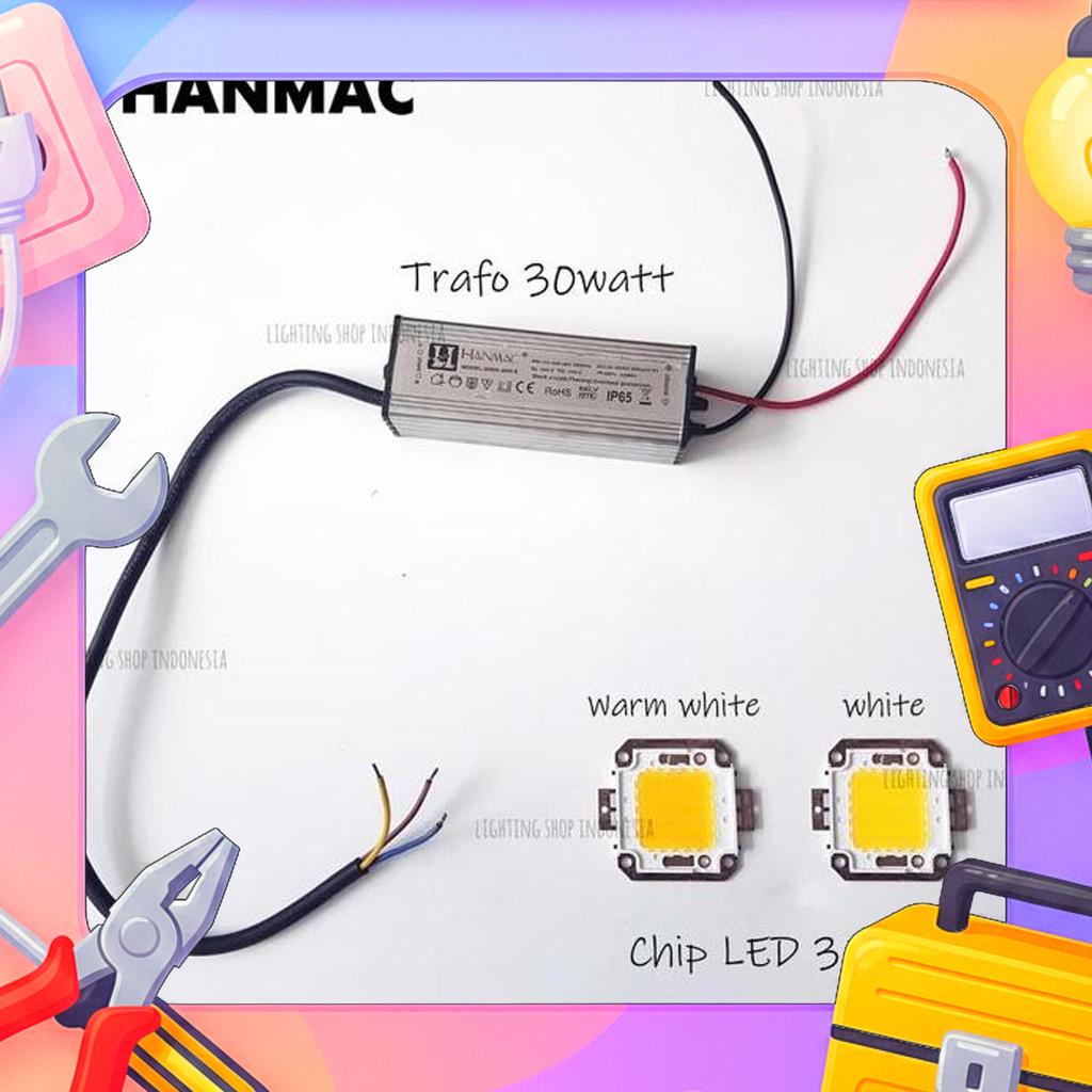Lampu Mata Led Chip Cob 30Watt Trafo Driver Ip65 24-36V Dc 900Ma
