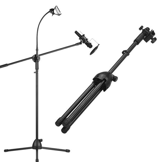 Musiq- Stand Microphone Degree Stand Mic Lantai Berdiri Microphone Dengan Holder Hp Tripod Mic Conde