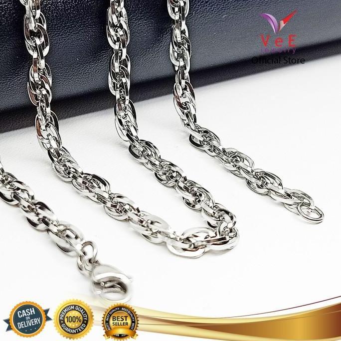 Bisainstan- Kalung Titanium Stainless Steel Asli Perak Rantai Ulir 60Cm - Vee