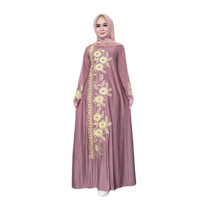 Gamis Wanita Jersey Livina Jumbo Motif Bordir Size XXL LD 120-140 Baju Dress Muslim Cantik Anggun Me