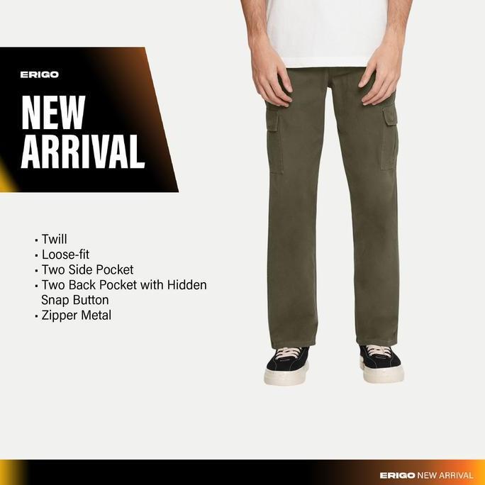 Erigo Cargo Pants Brayden Olive - Celana Panjang Cargo Unisex