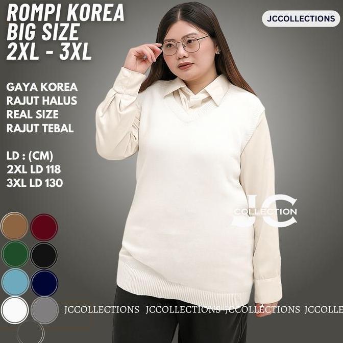 Outfitkekinian- Rompi Rajut Wanita Big Size 3Xl Outer Vest Rajut Premium / Vest Knit Jumbo Xxxl Kore