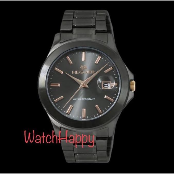 HEGNER 223 HW223 HW 223 MEN FULL BLACK STAINLESS STEEL INDEX ROSE GOLD