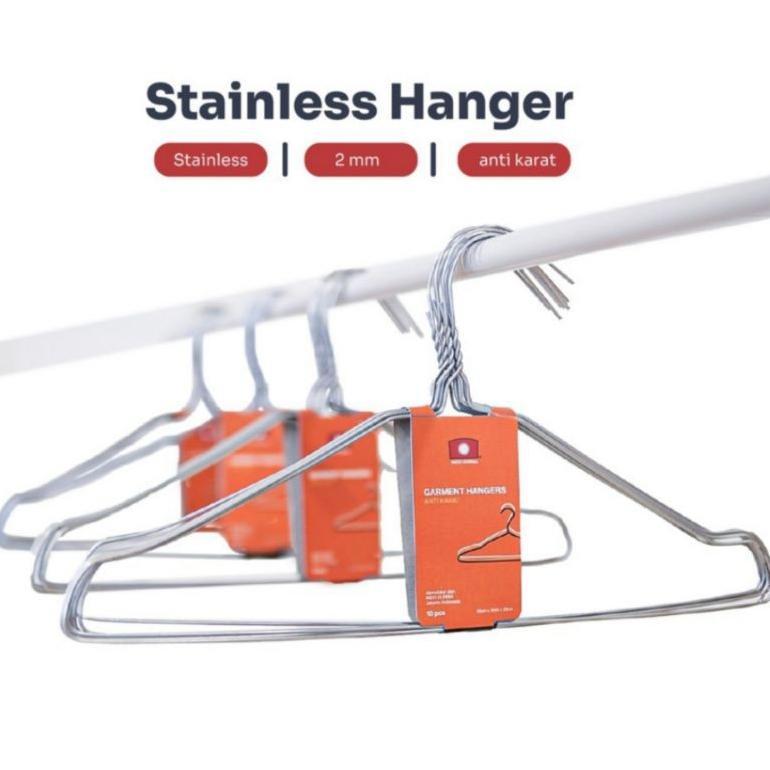 Official` Value Pack 10 Pcs Gantungan Baju Hanger Kawat Laundry Stainless Anti Karat Indokurnia - In