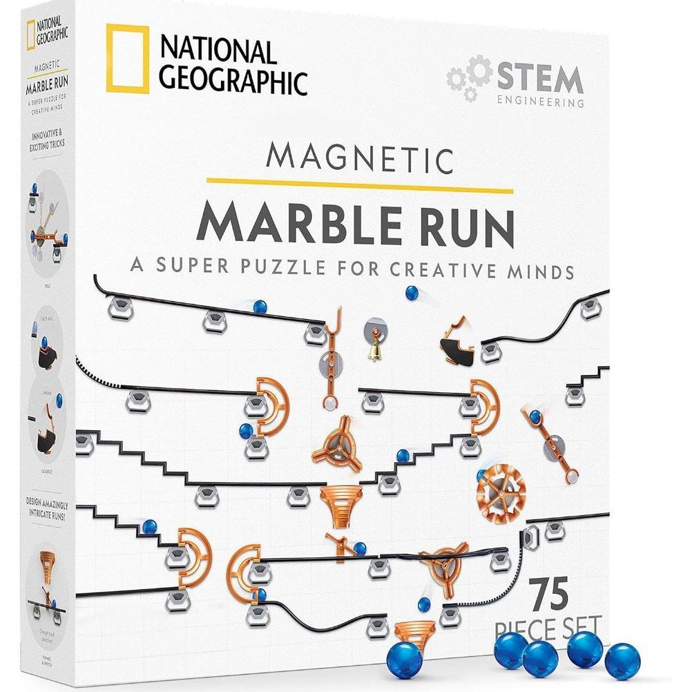 National Geographic Magnetic Marble Run - 75-Piece STEM Building Set for Kids & Adults