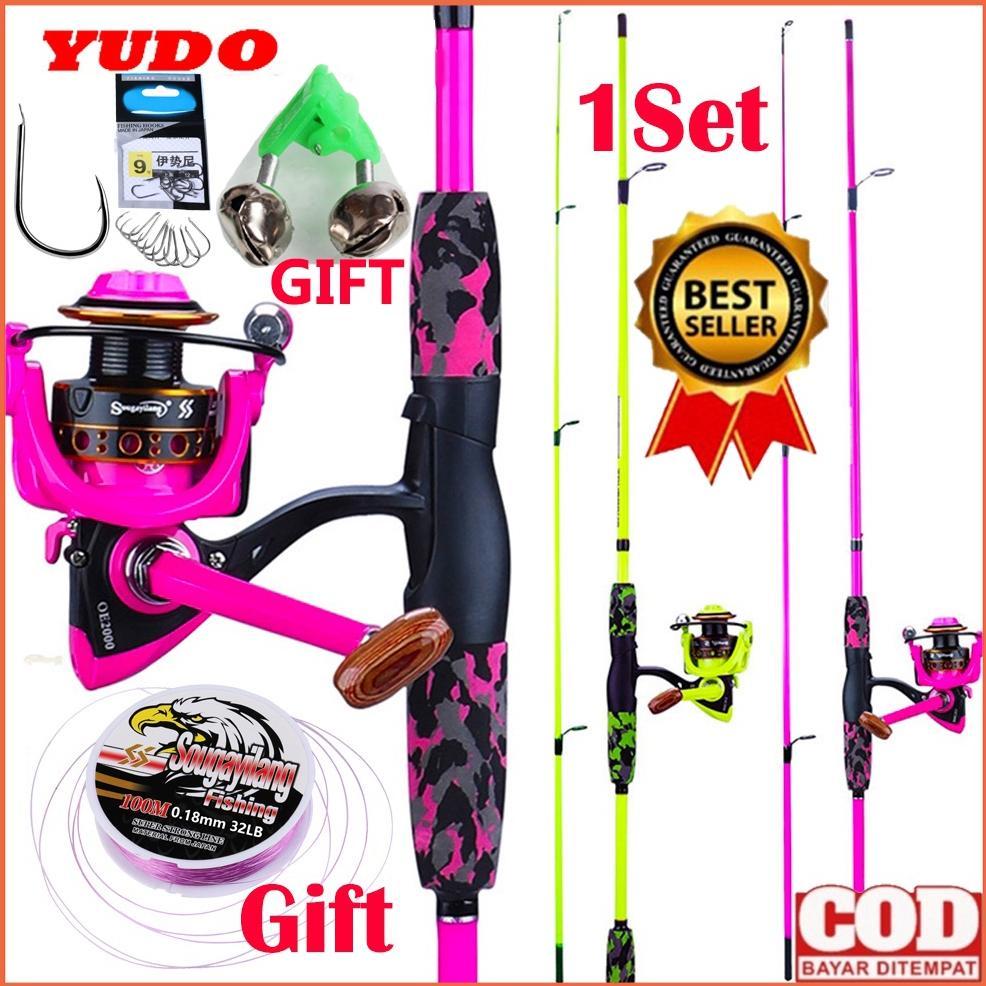 READYGan- YUDO Pancing Set 1.2m 1.8m 2 Pieces  Carbon Joran Pancing And 12BB Rasio Gigi 5.2: 1 Reel 