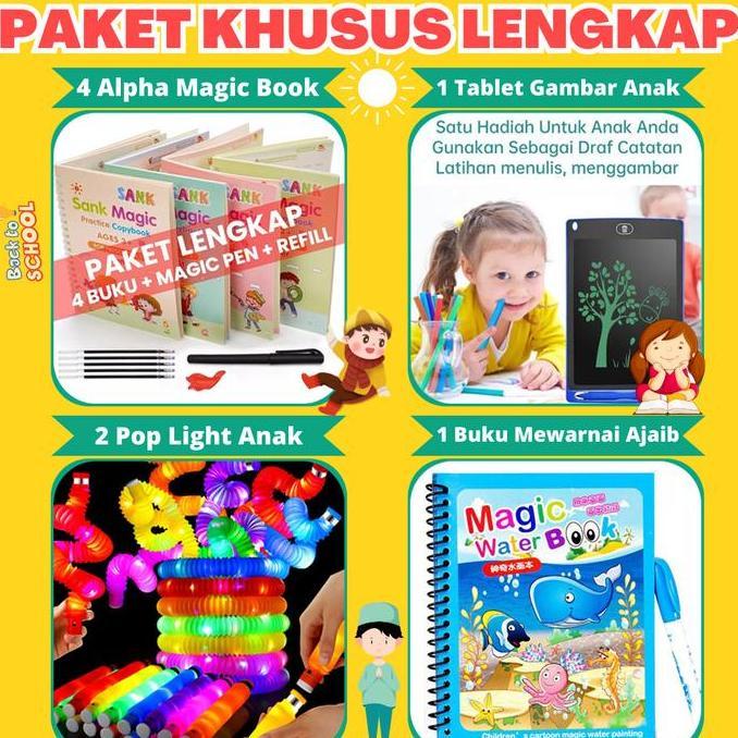 [COD] VIRAL PAKET LENGKAP MAINAN EDUKASI ANAK DAN MOTORIK , 4 SANK MAGIC BOOK, 1 BUAH TABLET LCD DRA