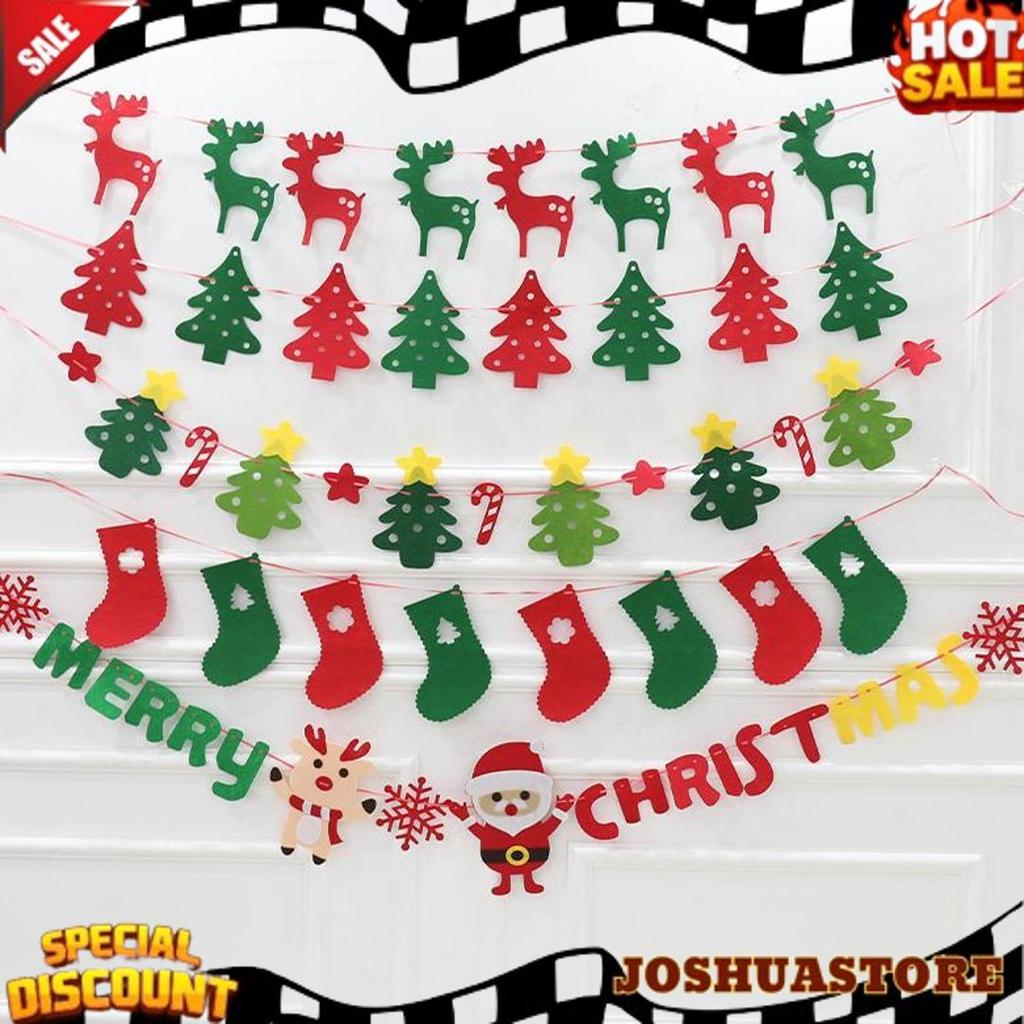 Garland Natal Flanel Honeycomb Gantung Banner Hiasan Christmas 2023 UNIK