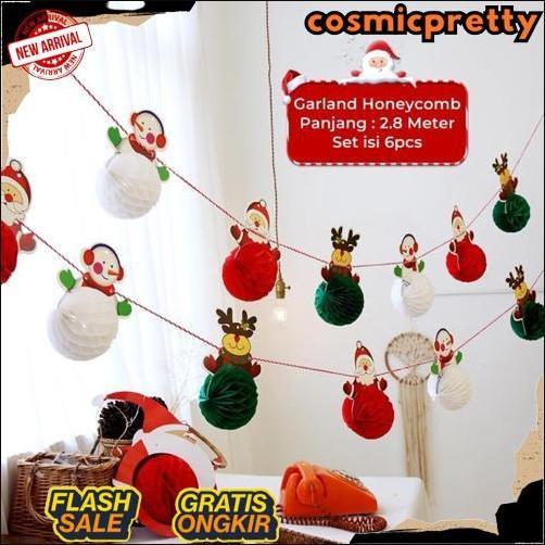 Garland Natal Flanel Honeycomb Gantung Banner Hiasan Christmas 2023 Teratas