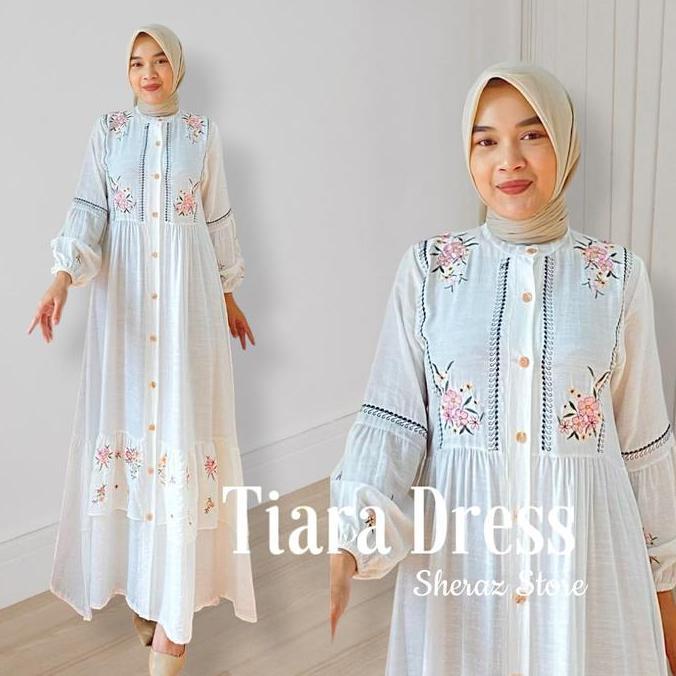 Tiara S M L XL XXL Gamis Dress Kondangan Linen Bordir Vintage Wanita Terbaru Kekinian Jumbo Ld 120 -
