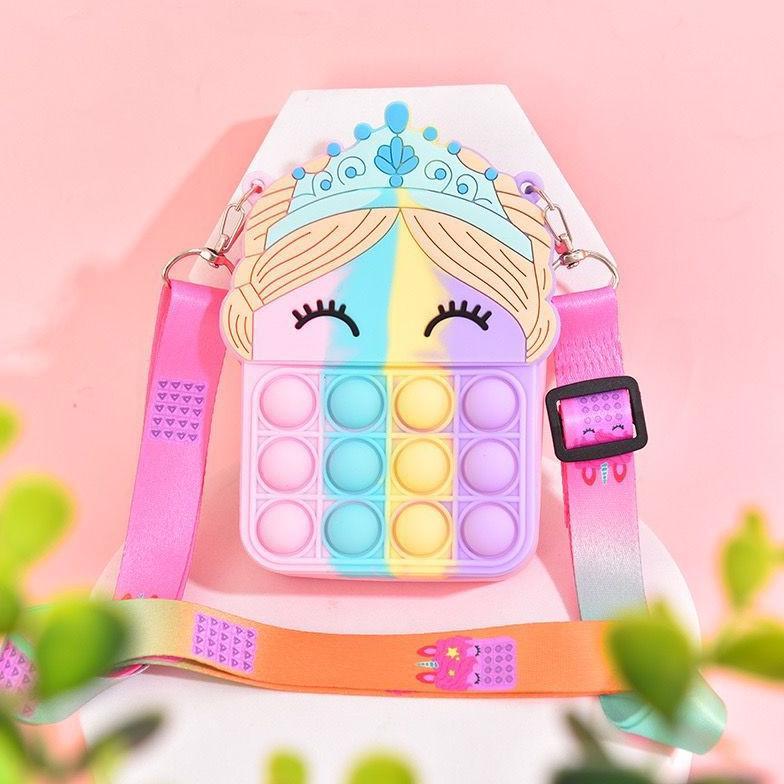 Tas pop it unicorn poni mahkota rubber jelly mainan anak Baru