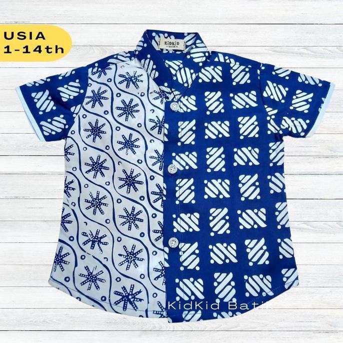 Baju Batik Anak Laki Kemeja Hem Kombinasi Modern Kekinian Usia 1-14 th