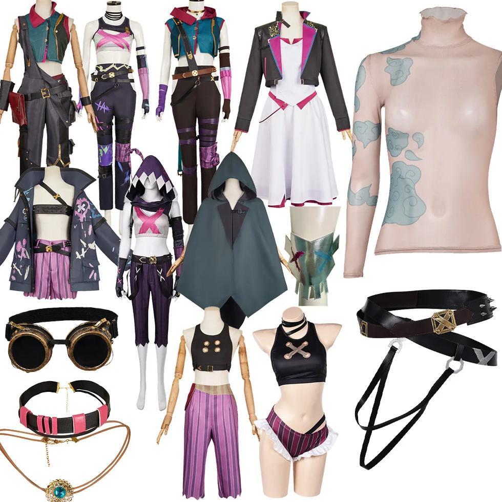 Jinx Arcane Cosplay Costume Mask White Dress Disfraz Tattoo Shirt Cloak Jacket Game LOL Fantasy Suit