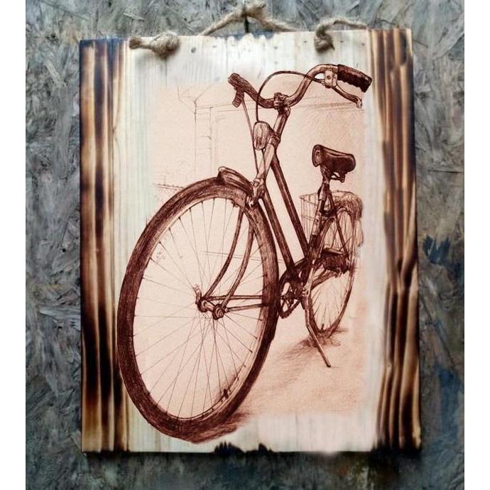 HIASAN DINDING CAFE KAMAR LUKISAN KAYU SEPEDA ONTEL PAJANGAN