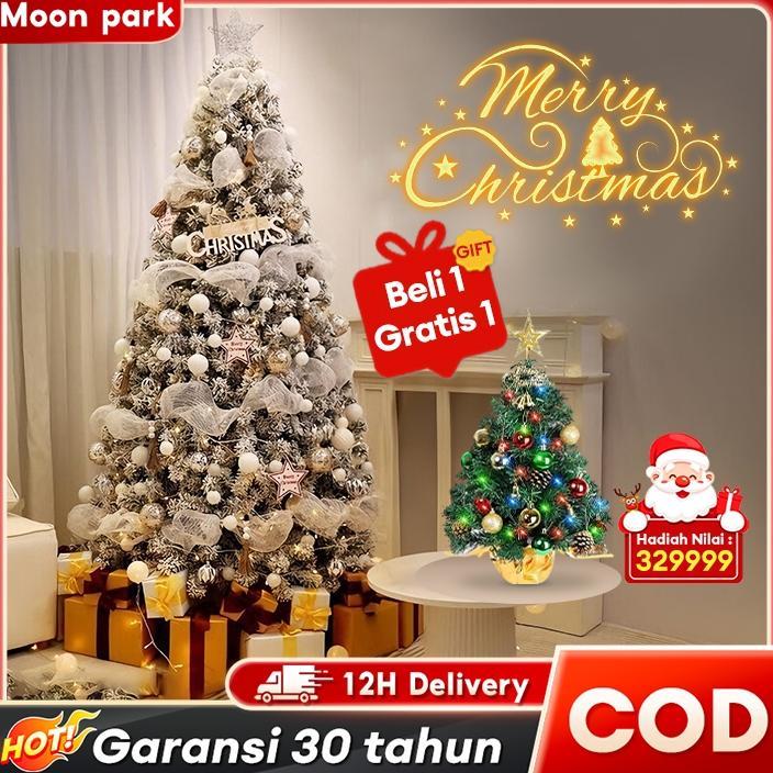 [Model Baru2025]BEIGE Pohon Natal Lengkap Dengan Hiasan Pohon Natal 2 Meter Besar Hiasan Natal
