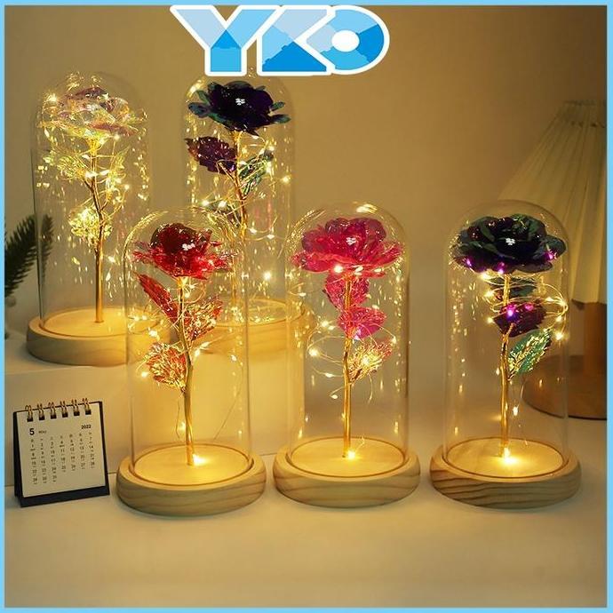 Flwr- Yko Lampu Led Diy Bunga Mawar Plastik Beauty And The Beast Rose Valentine Hadiah Botany Light 