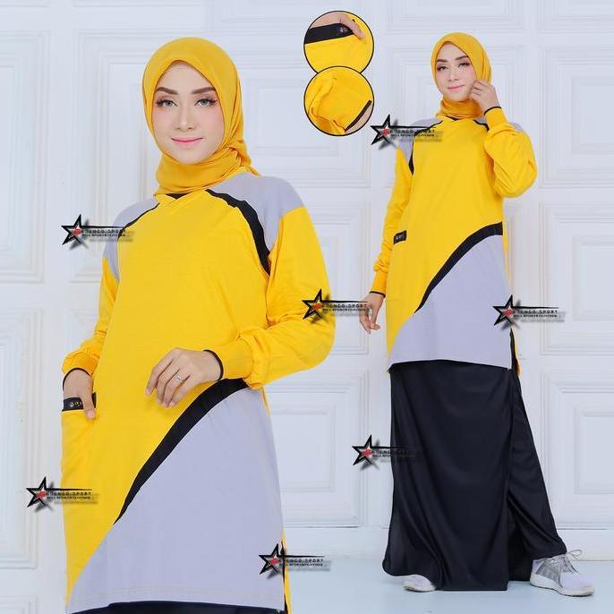 Grily- New  Setelan Kaos Olahraga Senam Tunik Wanita Muslimah Celana Rok  (Rocela) / Setelan Baju Ol