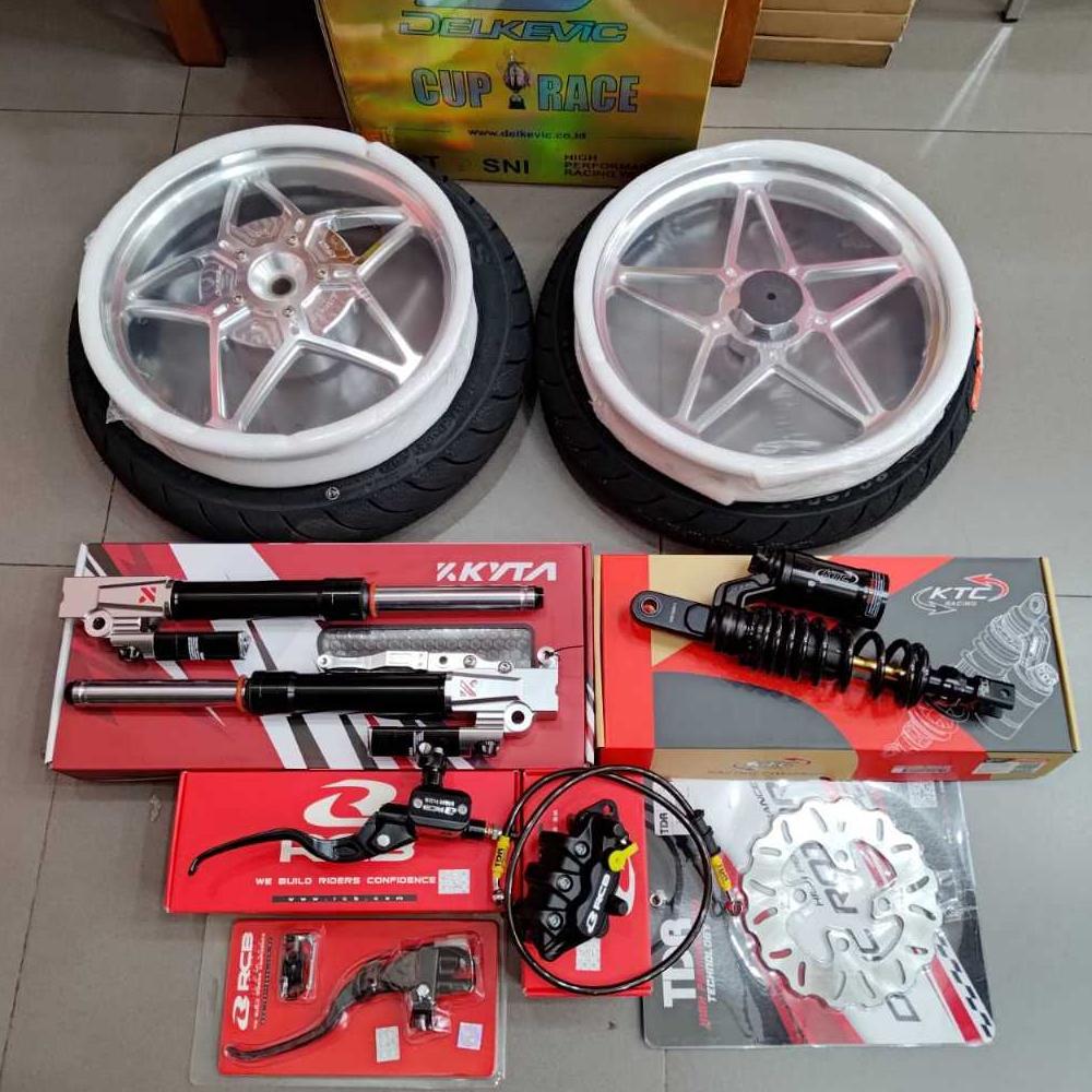 Paketan Full Set lengkap master rem RCB E3 Kanan kiri 14mm + Kaliper RCB 2 Piston + Selang rem 90cm 
