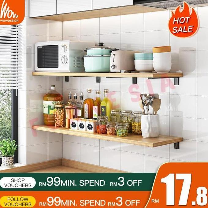 Dkrs- Ambalan Kayu Jati Kayu Pinus Rak Dapur Rak Bunga Rak Gantung Tempel Rak Kayu Dinding 1Meter Ra