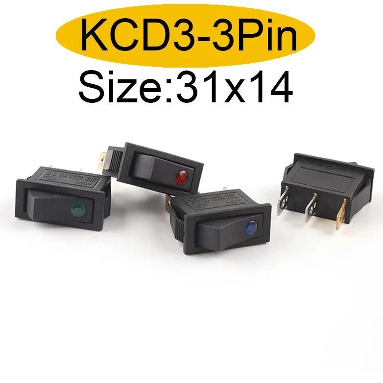 5/10Pcs 16A/20A 250V/125V 31mmx14mm Rocker Switch KCD3 ON-OFF Power Switch Dot Dash Car Van Boat LED