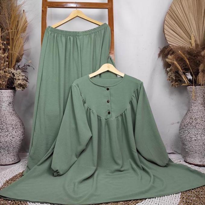 Corla Tunik Set Super Jumbo | Setelan Celana Jumbo LD 160cm Crinkle Airflow Baju Atasan Bawahan Kulo