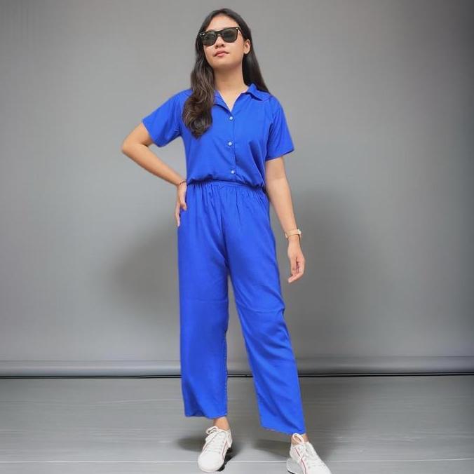 Oneset Celana Panjang Rayon Polos Setelan Wanita Baju Kulot