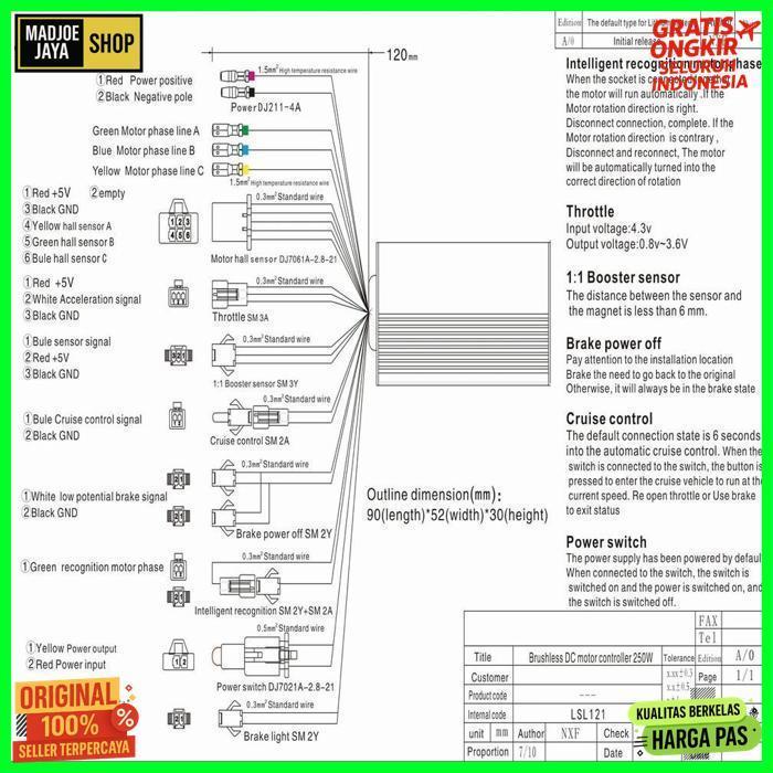 Terlaris Controller Sepeda Listrik 36V 48V 350W Bldc Brushless Kontroler 36V/48V Selis Universal 36V