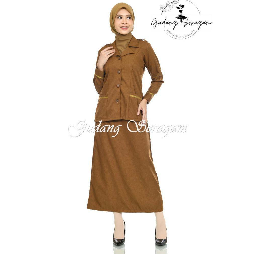 Gratis Ongkir Setelan Rok Pns Wanita Khaki Tua Dan Keki Muda Seragam Pns Wanita Terbaru