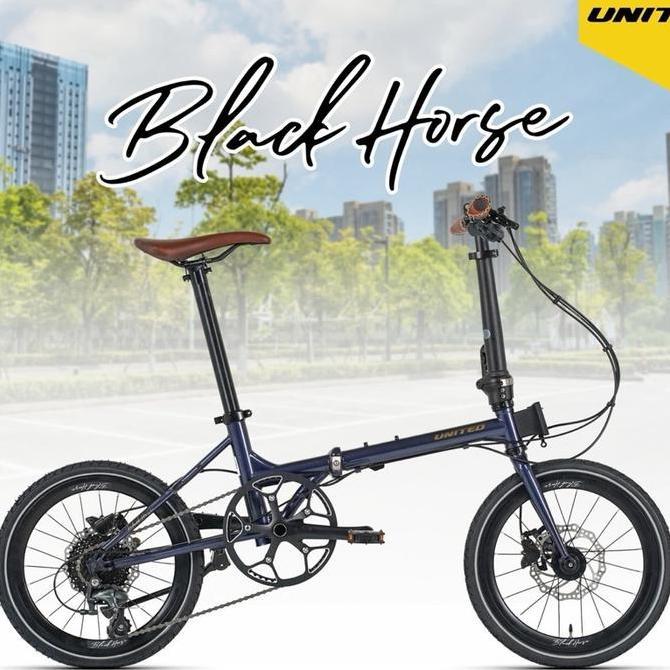 Terlaris Sepeda Lipat / Folding Bike Chromoly 16 Inch United Black Horse 10 Speed