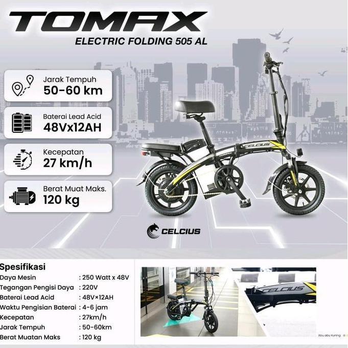 Terlaris Sepeda Lipat Listrik Elektrik 14 Inchi Celcius Tomax