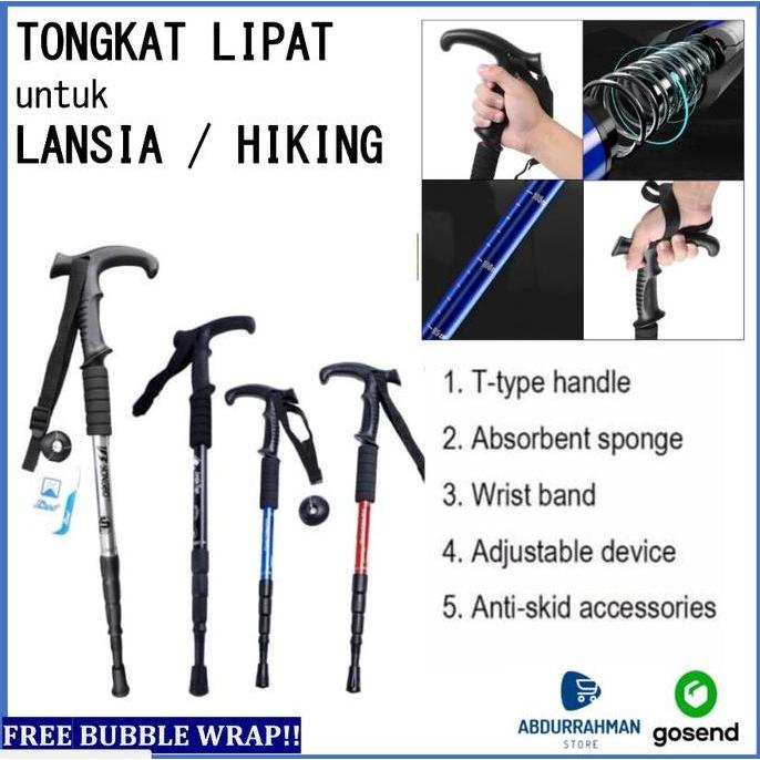 New- Tongkat Lipat Besi Alat Bantu Jalan Lansia Orang Tua Trekking Hiking