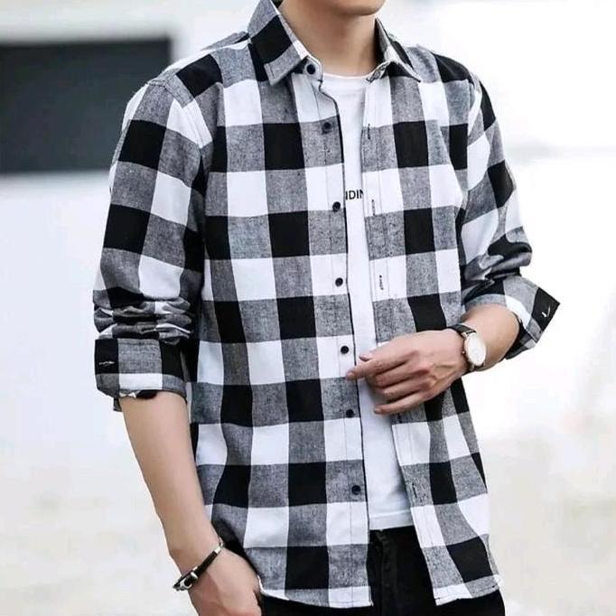 KEMEJA FLANEL PRIA LENGAN PANJANG MOTIF HEM FLANEL IMPORT