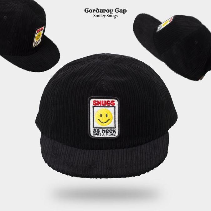 Corduroy Cap Black - 6 Panel Baseball Cap - Lidah Visor Pendek - Simmer Snugs Topi