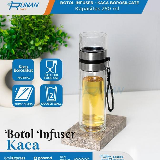 Botol Tea Infuser Teh Kaca 250 ml Botol Minum Teh Saringan Double Wall