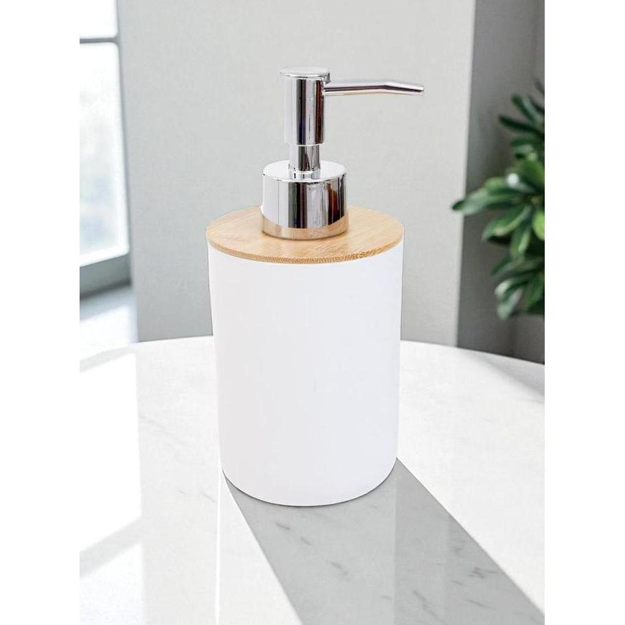 Dispenser Tempat Sabun Cair Kamar Mandi Aesthetic Putih Bambu - Putih