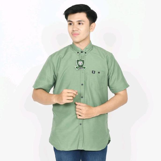 Alpukat Kemeja Polos Pria Lengan Pendek Warna SAGE TUA / ALPUKAT Katun Baju Casual Dewasa Distro Hit