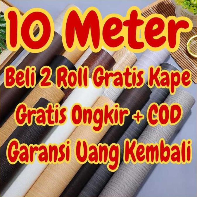 Promo Wallpaper Dinding 10 m 10 meter 45 cm x 10 m MOTIF BAMBU HIJAU KAYU JATI MUDA TUA HITAM PUTIH 