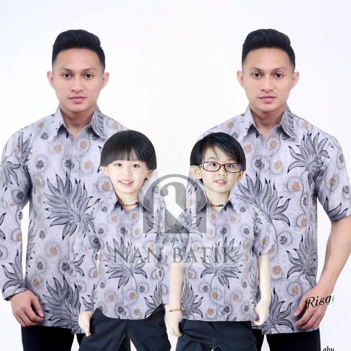 Batik Petir abu Kemeja batik ayah dan Batik anak cowok BATIK Warna Hitam Abu Batik Pria