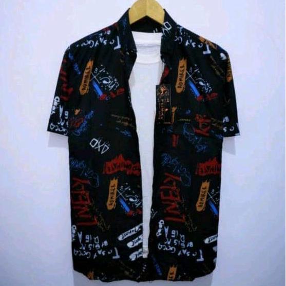 KEMEJA BIG SIZE PRIA DEWASA UKURAN BESAR JUMBO LENGAN PENDEK BAHAN KATUN Nyaman Printing Distro HEM 