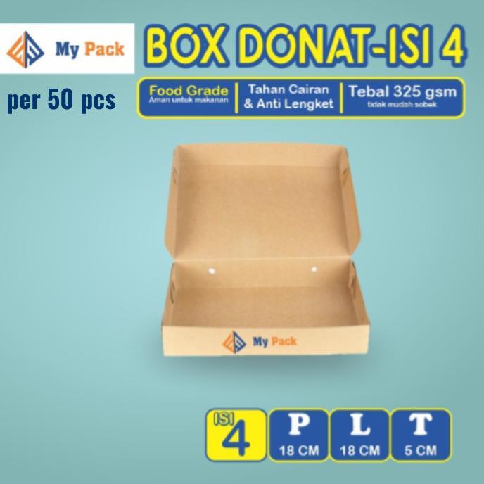 DUS BOX DONAT ISI 4 / ROTI / BROWNIES / KUE / DONUT / BOMBOLONI - BOX DONAT (Isi 50 pcs)