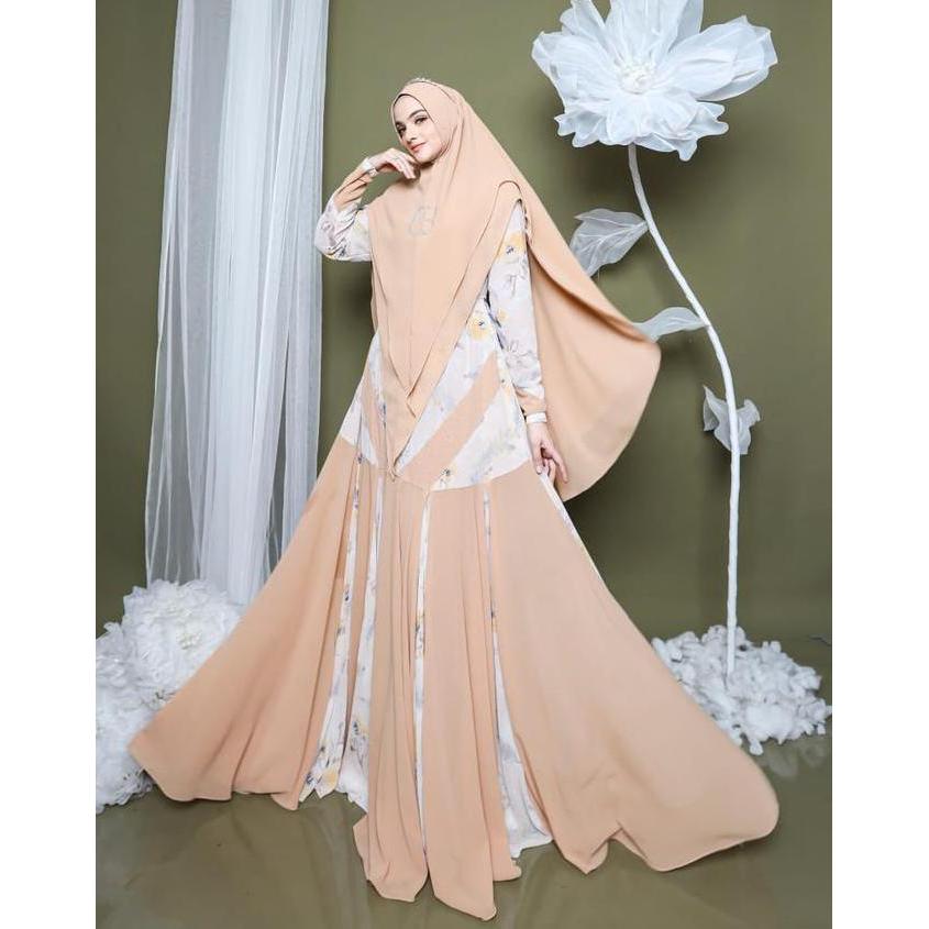 Clearance Sale - Shafa Luxury Dress Gamis Syari Elegan Premium Set Khimar Motif Floral Kombinasi
