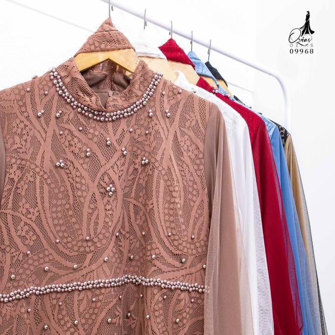 Gamis Ozias Brokat Premium 09968 Ld 105 I Gamis Tangan Balon I Gamis Kondangan Muslim Nyaman